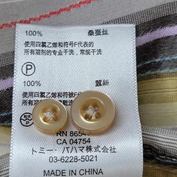 Tommy Bahama Button Down Shirt Size XL Silk Striped Contrast Cuff Chest Pocket - Picture 10 of 14